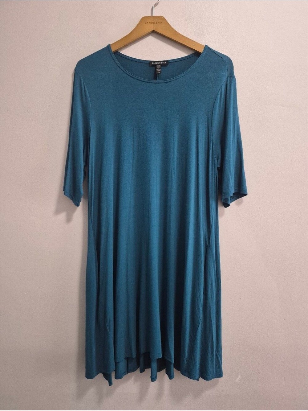 Eileen Fisher Long Blue Teal Jersey Knit Stretchy Tunic Top